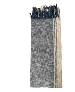 Deky Modro - béžový bavlněný pléd s třásněmi Vinoé  - 125*150 cm Clayre & Eef KT060.131