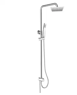 Sprchy a sprchové panely MEREO Sprchový set s tyčí, hadicí, ruční a talíř. hranatou sprchou, slim, nerez CB95001SS2