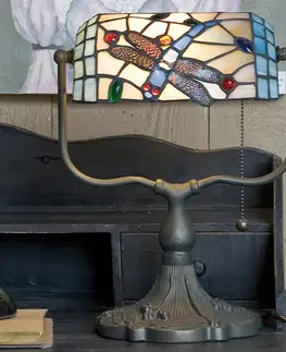 Stolní lampy Clayre&Eef Bankéřská lampa Dragonfly v Tiffany stylu