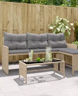 Zahradní sestavy Zahradní pohovka ve tvaru L stolek a podušky mix béžové