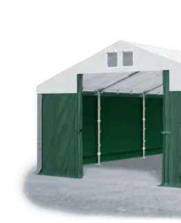 Zahrada Skladový stan 5x10x2,5m střecha PVC 560g/m2 boky PVC 500g/m2 konstrukce ZIMA PLUS Bílá Zelená Šedá