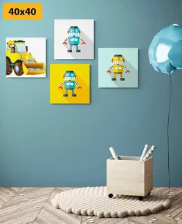 Sestavy obrazů Set obrazů roboti se žlutým autem