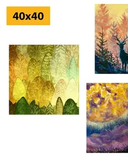Sestavy obrazů Set obrazů příběh jelena v imitaci olejomalby