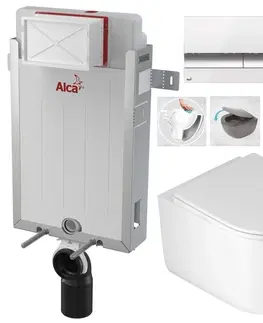 Záchody ALCADRAIN Renovmodul předstěnový instalační systém s bílým/ chrom tlačítkem M1720-1 + WC DEANTE Jasmin se sedátkem RIMLESS AM115/1000 M1720-1 JA1