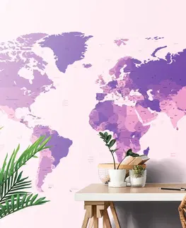 Tapety mapy Tapeta detailní mapa světa ve fialové barvě
