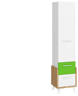 Šatní skříně Skříňka LEPON 45W, dub artisan/bílá/zelená, 5 let záruka