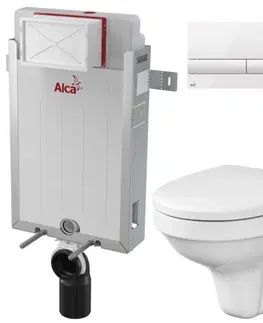 WC sedátka ALCADRAIN Renovmodul předstěnový instalační systém s bílým tlačítkem M1710 + WC CERSANIT DELFI + SOFT SEDÁTKO AM115/1000 M1710 DE2