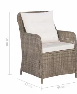 Zahradní křesla a židle Zahradní židle 2 ks s poduškami hnědá / krémová Dekorhome