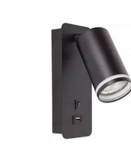 Svítidla  Nástěnné bodové svítidlo s USB nabíječkou 1xGU10/35W/230V černá 