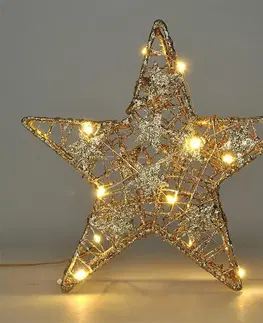 LED osvětlení na baterie Solight vánoční hvězda glitter, zlatá, kovová, 14x LED, 2x AA 1V240