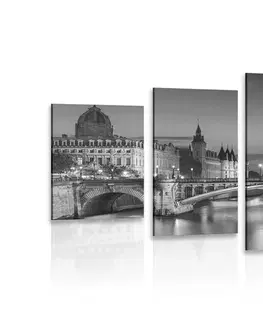 Černobílé obrazy 5-dílný obraz oslňující panorama Paříže v černobílém provedení