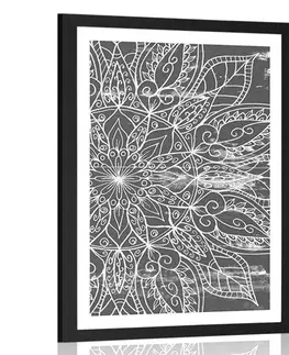 Černobílé Plakát s paspartou textura Mandaly v černobílém provedení