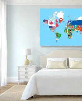 Obrazy mapy Obraz mapa světa s vlajkami