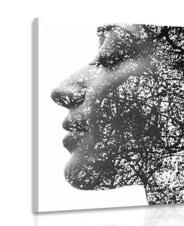 Černobílé obrazy Obraz žena s abstraktními prvky