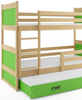 Postele BMS Dětská patrová postel s přistýlkou RICO 3 | borovice 90 x 200 cm Barva: Zelená