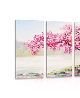 Obrazy přírody a krajiny 5-dílný obraz orientální třešeň v růžovém provedení