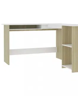 Pracovní stoly Rohový psací stůl 120x140 cm Dekorhome Dub sonoma / bílá
