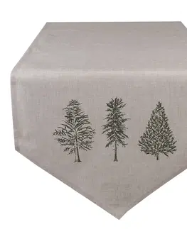 Ubrusy Béžový bavlněný běhoun se stromky Natural Pine Trees - 50*160 cm Clayre & Eef NPT65