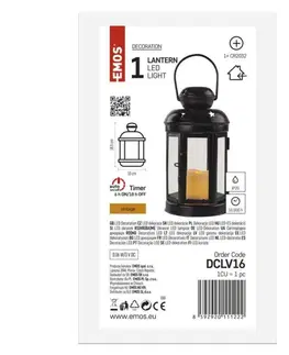 LED osvětlení na baterie EMOS LED lucerna černá, kulatá, 18,5 cm, 1x CR2032, vnitřní, vintage, časovač DCLV16