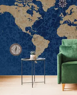 Samolepící tapety Samolepící tapeta retro mapa s kompasem na modrém pozadí