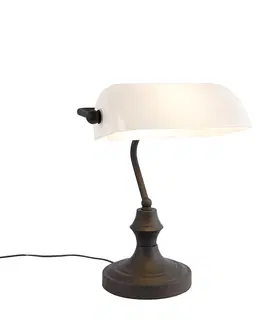 Stolni lampy Klasická notářská lampa černá s opálovým sklem - Banker