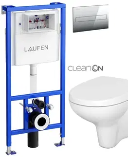 WC sedátka LAUFEN Rámový podomítkový modul CW1 SET s chromovým tlačítkem + WC CERSANIT ARTECO CLEANON + SEDÁTKO H8946600000001CR AT1