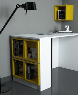 Kancelářské a psací stoly Psací stůl BOX bílý žlutý