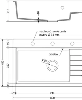 Sifony k pračkám MEXEN Omar granitový dřez 1 s odkapávačem 800 x 480 mm, bílá, sifon chrom 6520801005-20