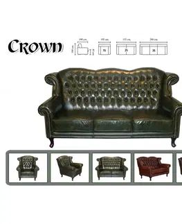 Sedací soupravy Pohovka trojmístná Chesterfield Crown z pravé hovězí kůže Brown