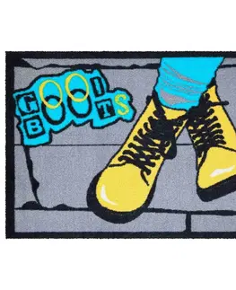 Koberce a koberečky Grund Rohožka Boots šedá-modrá-žlutá, 40 x 60 cm