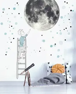 Samolepky na zeď Samolepka na zeď - Měsíc a chlapec v modré barvě, velké samolepky