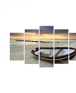 Obrazy Hanah Home Vícedílný obraz Sunset Over The Sea And Boat 110x60 cm