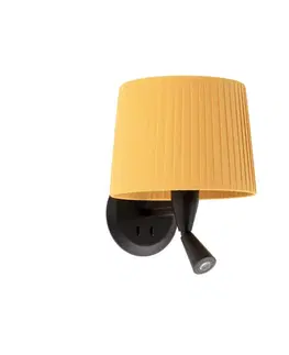Nástěnná svítidla s látkovým stínítkem FARO SAMBA černá/skládaná žlutá nástěnná lampa se čtecí lampičkou