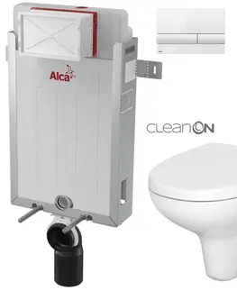 WC sedátka ALCADRAIN Renovmodul předstěnový instalační systém s bílým tlačítkem M1710 + WC CERSANIT ARTECO CLEANON + SEDÁTKO AM115/1000 M1710 AT1