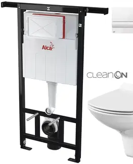WC sedátka ALCADRAIN Jádromodul předstěnový instalační systém s bílým tlačítkem M1710 + WC CERSANIT CLEANON CARINA + SEDÁTKO AM102/1120 M1710 CA3