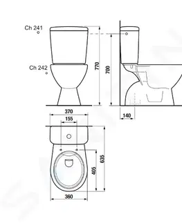 Záchody JIKA Lyra plus WC kombi, spodní odpad, boční napouštění, Rimless, bílá H8257270002413