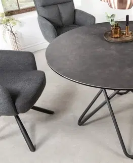 Designové a luxusní jídelní stoly Estila Industriální kruhový jídelní stůl Sabine v antracitovém provedení s černou kovovou konstrukcí 120cm