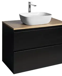 Koupelnový nábytek AQUALINE ALTAIR skříňka s deskou 87,5 cm, černá mat/dub emporio AI690-01
