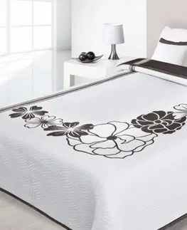 Luxusní oboustranné přehozy na postel Luxusní oboustranný přehoz na postel bílý s hnědými ornamenty