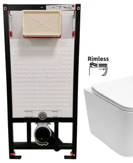 WC sedátka DEANTE Podomítkový rám, pro závěsné WC mísy bez tlačítka + WC REA  Raul Rimless + SEDÁTKO CST_WC01 X RA1