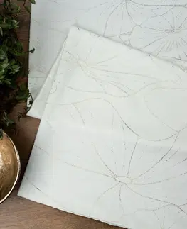 Dekorační ubrusy Bílý sametový středový ubrus s květinovým potiskem
