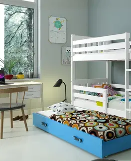 Postele BMS Dětská patrová postel s přistýlkou CARINO 3 | 80 x 190 cm Barva: Bílá / bílá