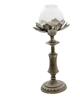 Svícny Kovový měděný svícen s květem a skleněnou baňkou Rose  -Ø 22*50 cm Clayre & Eef 6Y4487