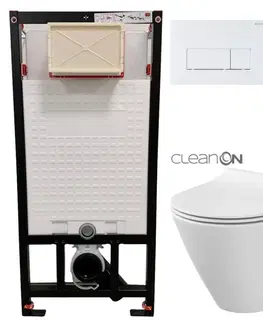 Záchody DEANTE Podomítkový rám, pro závěsné WC mísy + SLIM tlačítko bílé + WC CERSANIT CLEANON CITY CST_WC01 A51P CI1