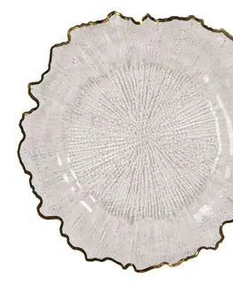 Talíře Transparentní servírovací talíř s vlnitým zlatým okrajem - Ø 33*1 cm Clayre & Eef 65240