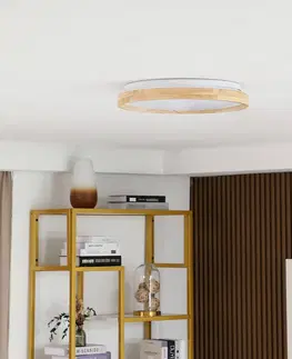 Inteligentní stropní svítidla Lindby Lindby Mirren LED stropní, dřevo Ø39,5cm smart