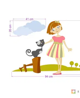 Samolepky na zeď Samolepky na zeď pro holčičky - Holčička s kočkou