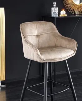 Luxusní barový nábytek Estila Glamour designová barová židle Rufus s béžovým champagne potahem a černou konstrukcí z kovu 100cm