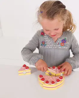 Hrajeme si na domácnost Bigjigs Toys Dřevěný krájecí dort s jahodami Twirl vícebarevný