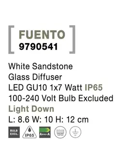 Moderní venkovní nástěnná svítidla NOVA LUCE venkovní nástěnné svítidlo FUENTO bílý pískovec skleněný difuzor GU10 1x7W IP65 100-240V bez žárovky světlo dolů 9790541